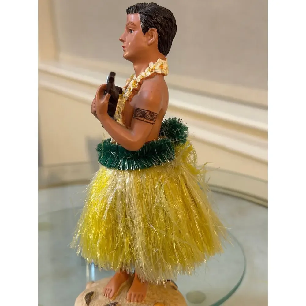 Vintage Hawaiian Hula Dancer Figurine Ukulele Player Tiki Island Souvenir Decor